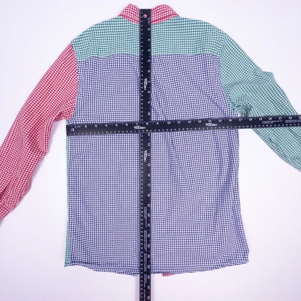Vineyard Vines Red Blue Green Gingham Check Long‎ Sleeve Boys Medium (12-14)